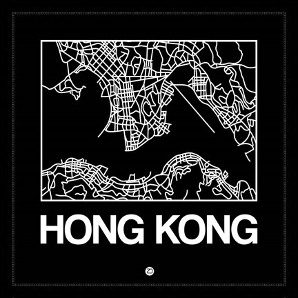 Framed Black Map of Hong Kong Print
