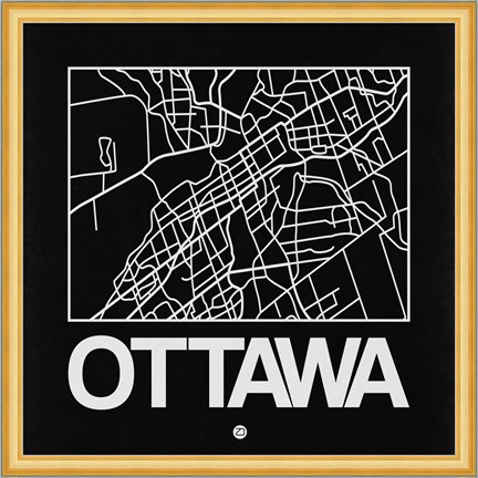 Framed Black Map of Ottawa Print