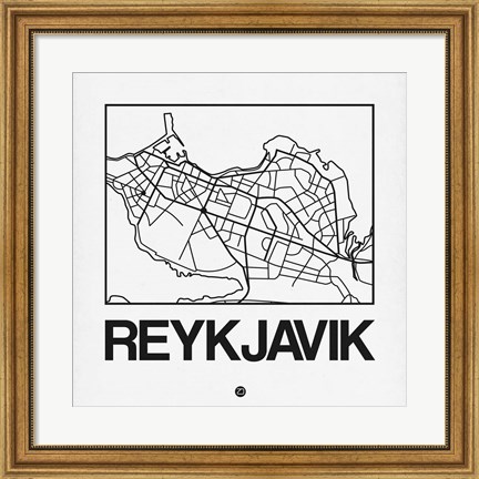 Framed White Map of Reykjavik Print