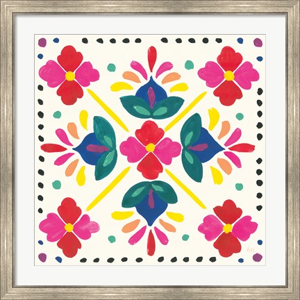 Framed Floral Fiesta White Tile I Print