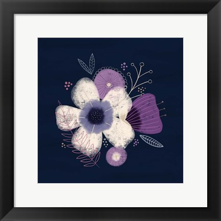 Framed Cream Florals on Navy I Print