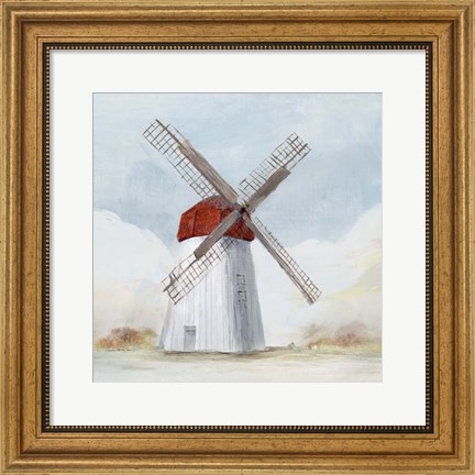 Framed Red Windmill I Print
