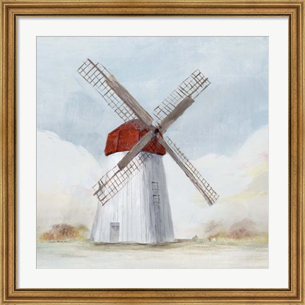 Framed Red Windmill I Print