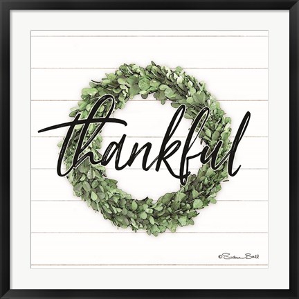 Framed Thankful Boxwood Wreath Print