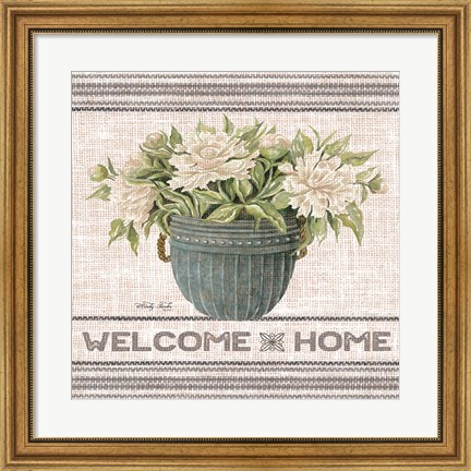 Framed Galvanized Peonies Welcome Home Print